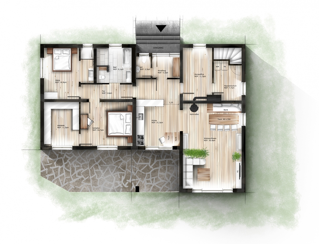Kolorierter Grundriss Hochwertige Illustrationen Grundriss