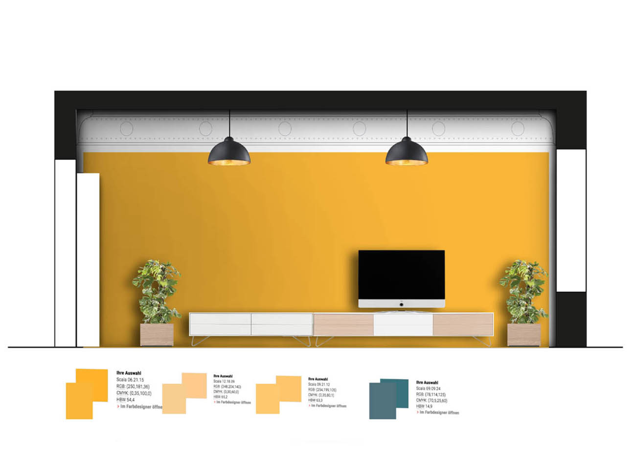 Künstlerische Handzeichnung eines individuellen Innenraums – farbig gestaltete Darstellung mit persönlichem Charakte