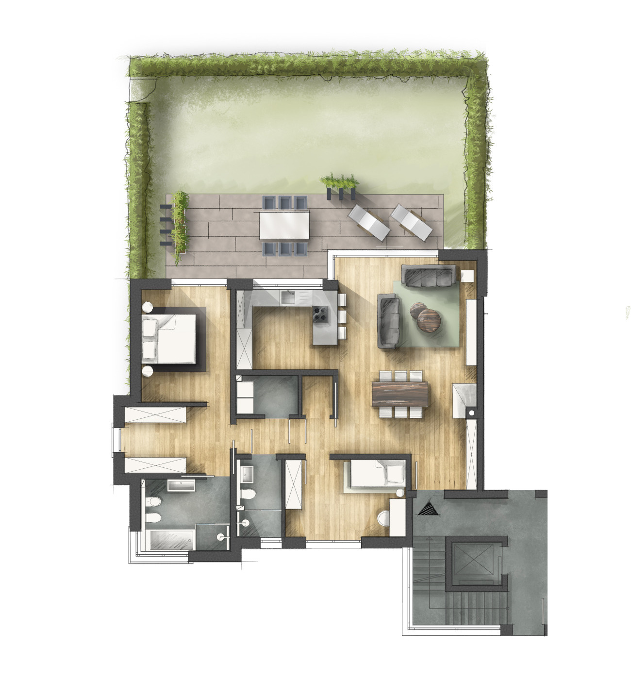 Kolorierter Grundriss Hochwertige Illustrationen Grundriss
