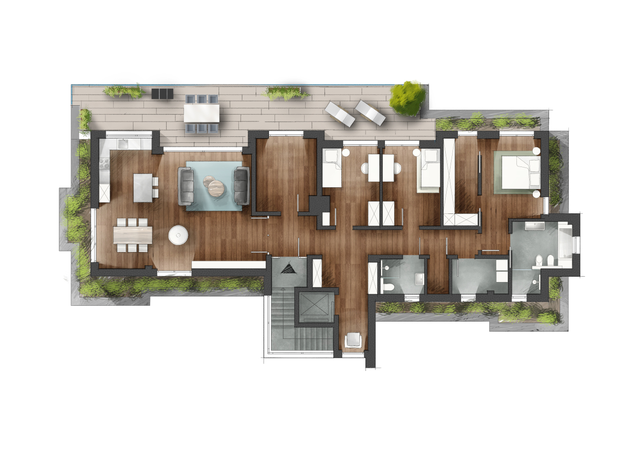 Kolorierter Grundriss Hochwertige Illustrationen Grundriss